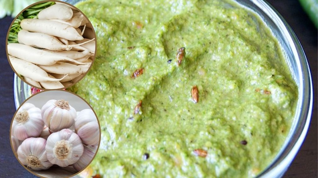Mooli Garlic Chutney, radish garlic chutney, Spicy radish garlic chutney