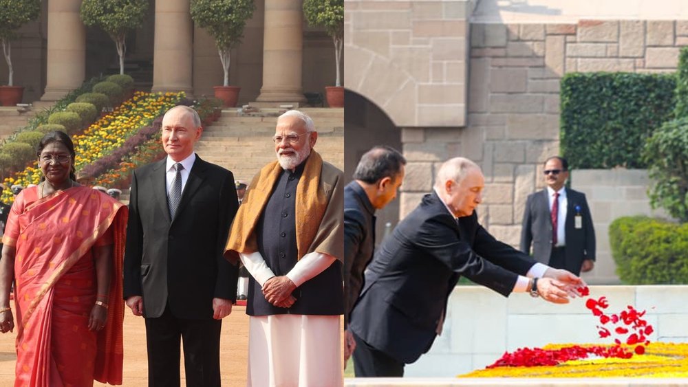 राष्ट्रीय धुनों के बीच पुतिन को मिला त्रि-सेवाओं का गार्ड ऑफ ऑनर, राजघाट पर महात्मा गांधी को दी श्रद्धांजलि, देखें तस्वीरें