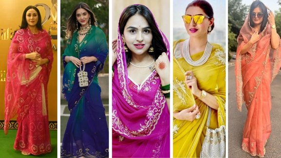 chiffon saree with zari work | saree inspired by Rajasthan Deputy CM Diya Kumari | Rajputi Chiffon Saree