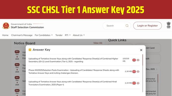 SSC CHSL Tier 1 Answer Key 2025, SSC CHSL Answer Key Download, SSC CHSL Response Sheet 2025, SSC CHSL Objection 2025, SSC CHSL Tier 1 Result 2025, ssc.gov.in Answer Key