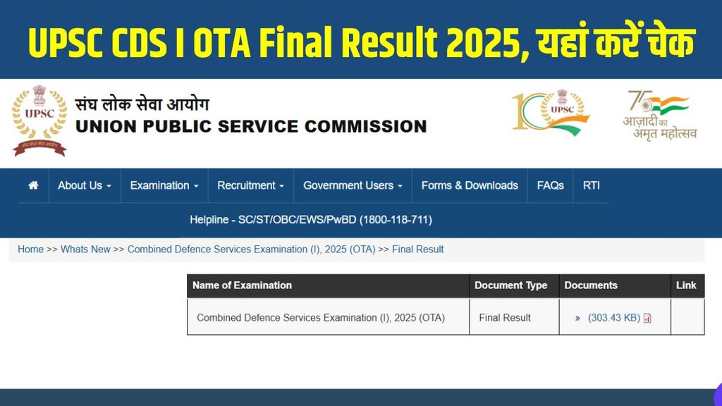 UPSC CDS I OTA Final Result 2025, CDS I Final Result PDF, UPSC CDS Result 2025, CDS OTA Result, UPSC CDS I Result Hindi, Sarkari Naukri, Sarkari Result