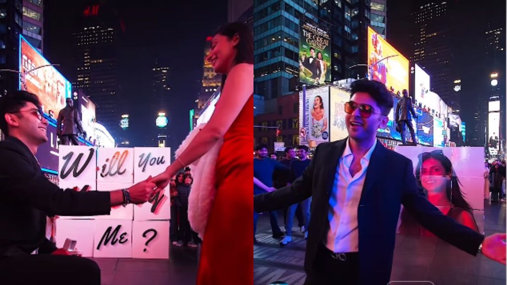 Man proposes his girlfriend at times square in 'rab ne bana di jodi' Style, viral video moves internet