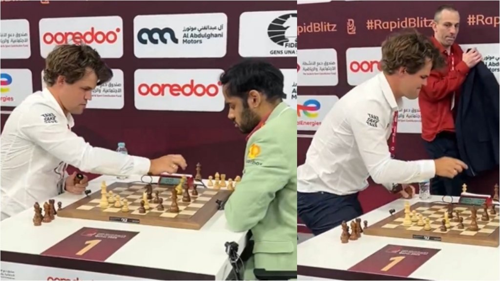 Arjun Erigaisi Beats World Number 1 Chess Star Magnus Carlsen Angry reactions slams table viral video