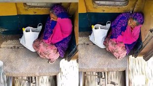Elderly woman seen travelling on the train coupling viral video make netizens heart tremble