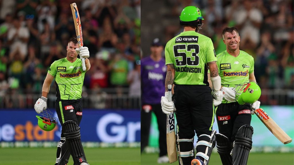 David Warner T20 hundreds, David Warner BBL, Sydney Thunder vs Hobart Hurricanes