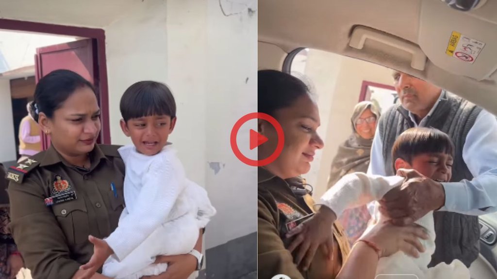 Daughter seen crying as UP Police sub inspector mother head to duty after long vacation emotional Viral Video