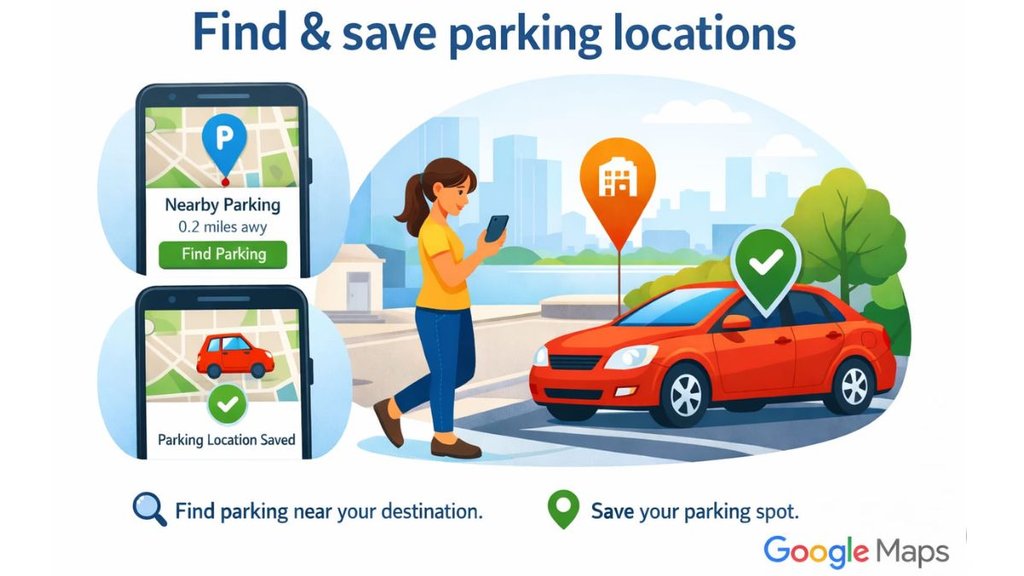 google Maps Parking Feature, Google Maps locations save