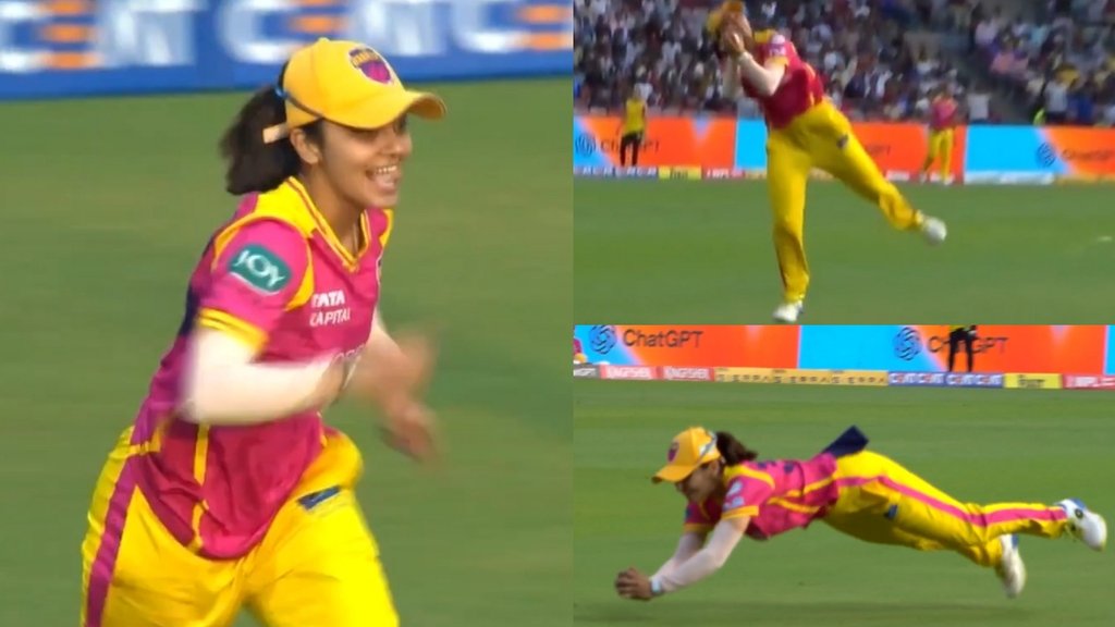 Harleen Deol Stunning Catch WPL 2026 Mumbai Indians vs UP Warriorz Deepti Sharma Bowling Nicola Carey wicket Watch Video