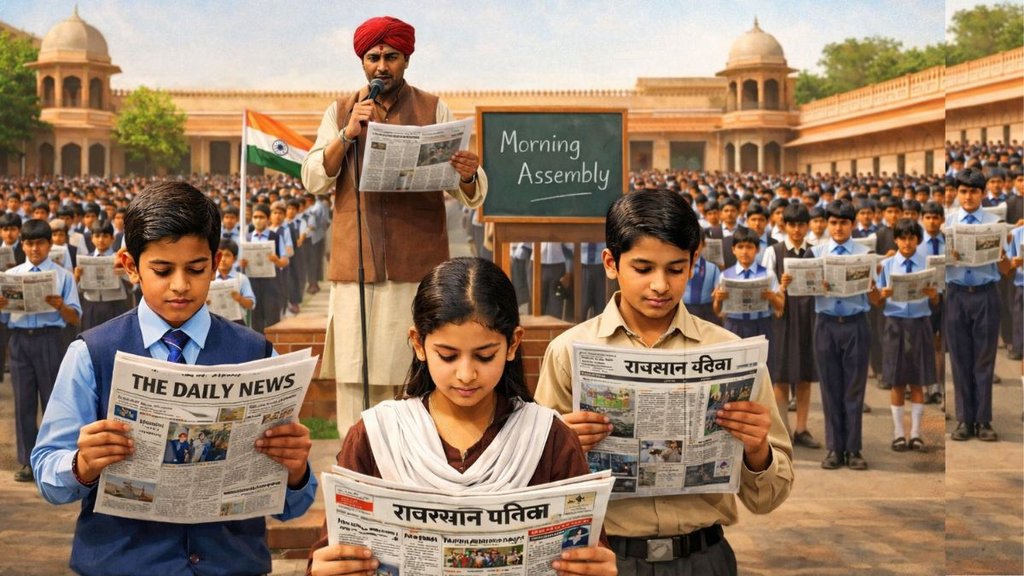 Rajasthan education news 2026, School morning assembly newspaper reading, Competitive exam preparation in schools, Hindi English newspaper in schools Rajasthan education news 2026, School morning assembly newspaper reading, Competitive exam preparation in schools, Hindi English newspaper in schools