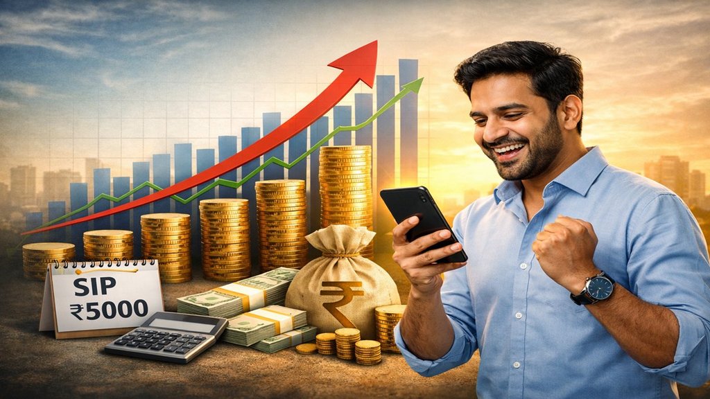 SBI Mutual Fund top equity schemes showing 10 year returns and SIP growth with rising chart