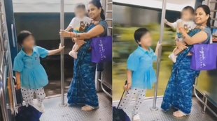 Woman Seen Standing at Local Train Door Holding Child Viral Video Sparks Outrage