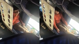 passenger tries to throw Coffee cup from window forgets its AC boggie oops moment captured on camera