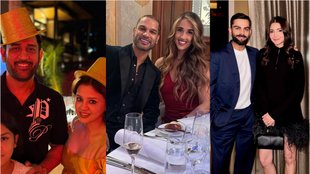 Happy New year 2026 Celebrations Shikhar Dhawan Sophie Shine to virat kohli anushka sharma ms dhoni sakshi jasprit bumrah sanjana ganeshan