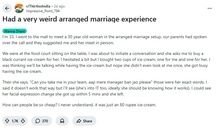 Reddit Viral Post, Arranged marriage viral post,