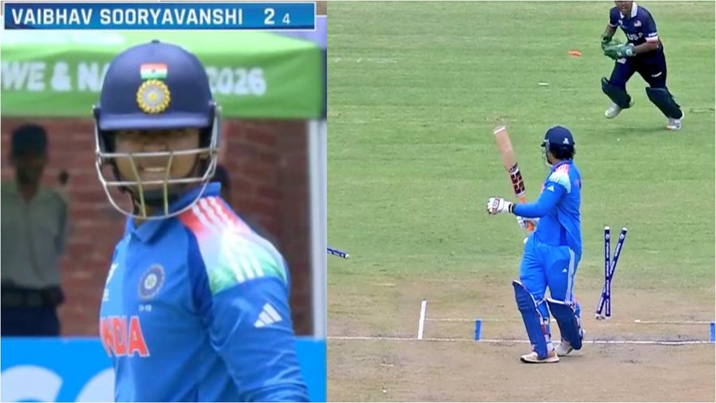 IND U19 vs USA U19 Vaibhav Suryavanshi Flops 2 runs clean bowled opening match misses to break virat kohli record