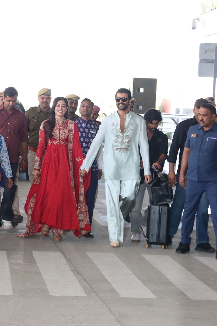 Blushing Bride Rashmika and Groom Vijay Spotted at Airport After Wedding