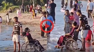 Brother takes her wheelchair ridden sister to sea beach so she can enjoy waves Wholesome viral Video