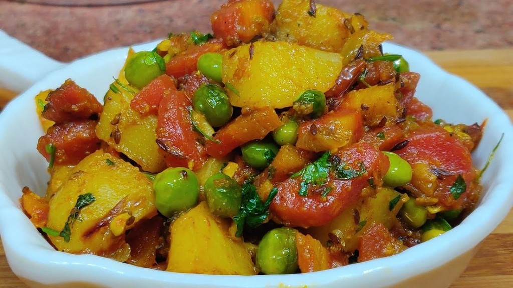 gajar matar aloo ki sabji, carrot pea potato, vegetable dish, vegetable dish at home