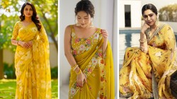 महाशिवरात्रि पर बदलें अपना फैशन लुक, इस बार ट्राई करें स्टाइलिश फ्लोरल येलो साड़ी