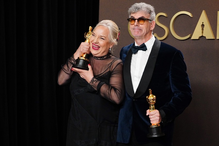 Tamara Deverell, left, and Shane Vieau, winners of the award for production design