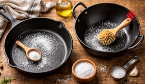 clean cast iron with salt, how to clean cast iron pan, salt to clean cast iron