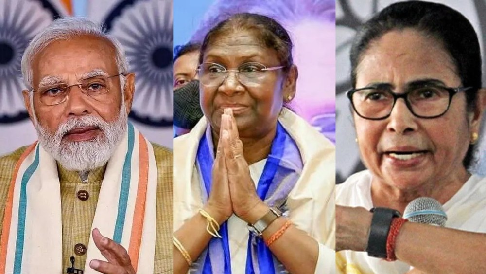 पीएम मोदी, राष्ट्रपति द्रौपदी मुर्मू और सीएम ममता (Image Source: PTI/ANI)