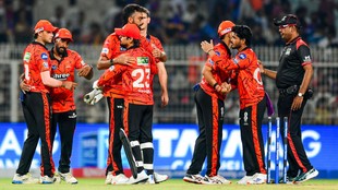 Sunrisers Hyderabad's players celebrate, Indian Premier League 2026 match, Kolkata Knight Riders at Eden Gardens Stadium