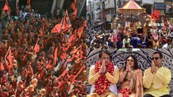 धीरेंद्र शास्त्री की कथा से पहले प्रयागराज में निकली कलश यात्रा, रामायण के सितारों की मौजूदगी से और खास बनी शोभायात्रा