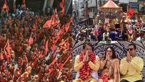 धीरेंद्र शास्त्री की कथा से पहले प्रयागराज में निकली कलश यात्रा, रामायण के सितारों की मौजूदगी से और खास बनी शोभायात्रा