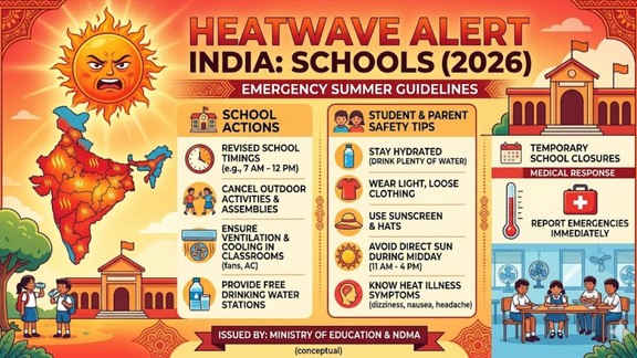 heatwave alert schools India, school summer vacation 2026, heatwave guidelines schools, Chhattisgarh school holiday, Odisha school timing