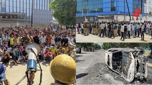 सैलरी हाइक की मांग को लेकर नोएडा में बेकाबू हुआ प्रदर्शन, आगजनी और पथराव, देखें तस्वीरें