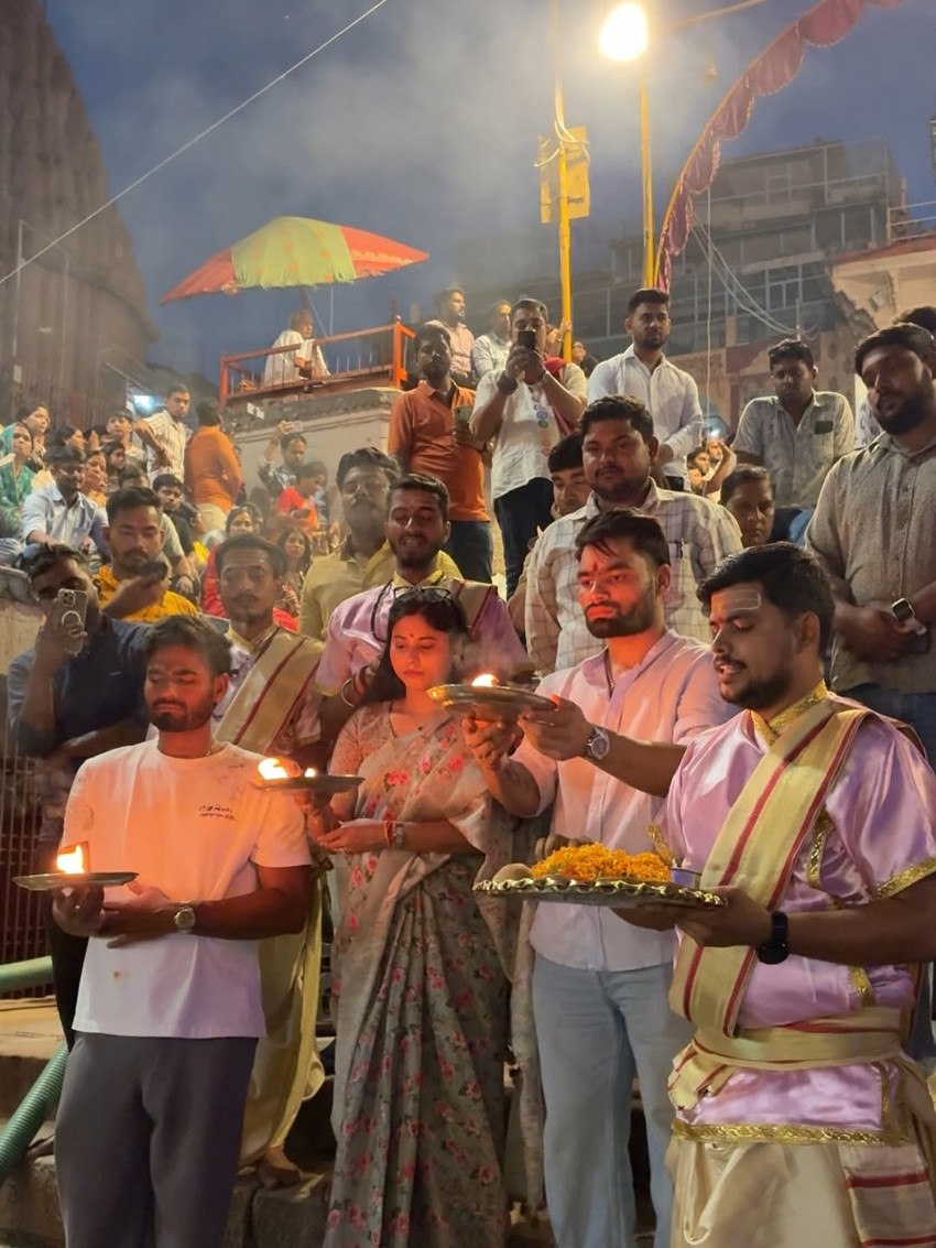 Rinku Singh and Priya Saroj at Dashashwamedh Ghat Aarti