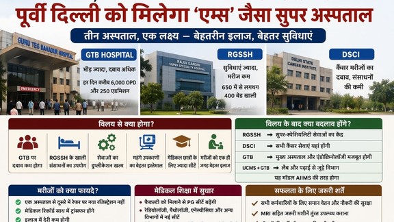 GTB Hospital overcrowding East Delhi, Delhi hospital merger GTB RGSSH DSCI, Rekha Gupta healthcare reform Delhi, AIIMS model super institute Delhi plan, Rajiv Gandhi Super Speciality Hospital underused beds,