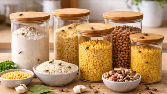 hacks to keep grains and pulses pest-free | How to protect grains from pests | flour pulses rice grains storage-tips