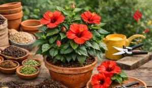 hibiscus plant care, hibiscus fertilizer, hibiscus plant in pot