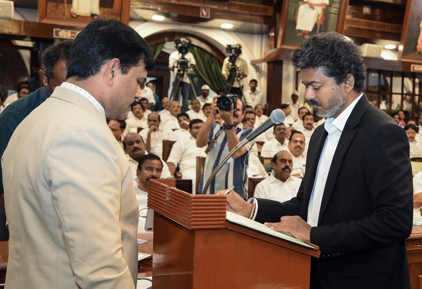 Tamil Nadu Chief Minister C. Joseph Vijay takes the oath as Member of the Legislative Assembly