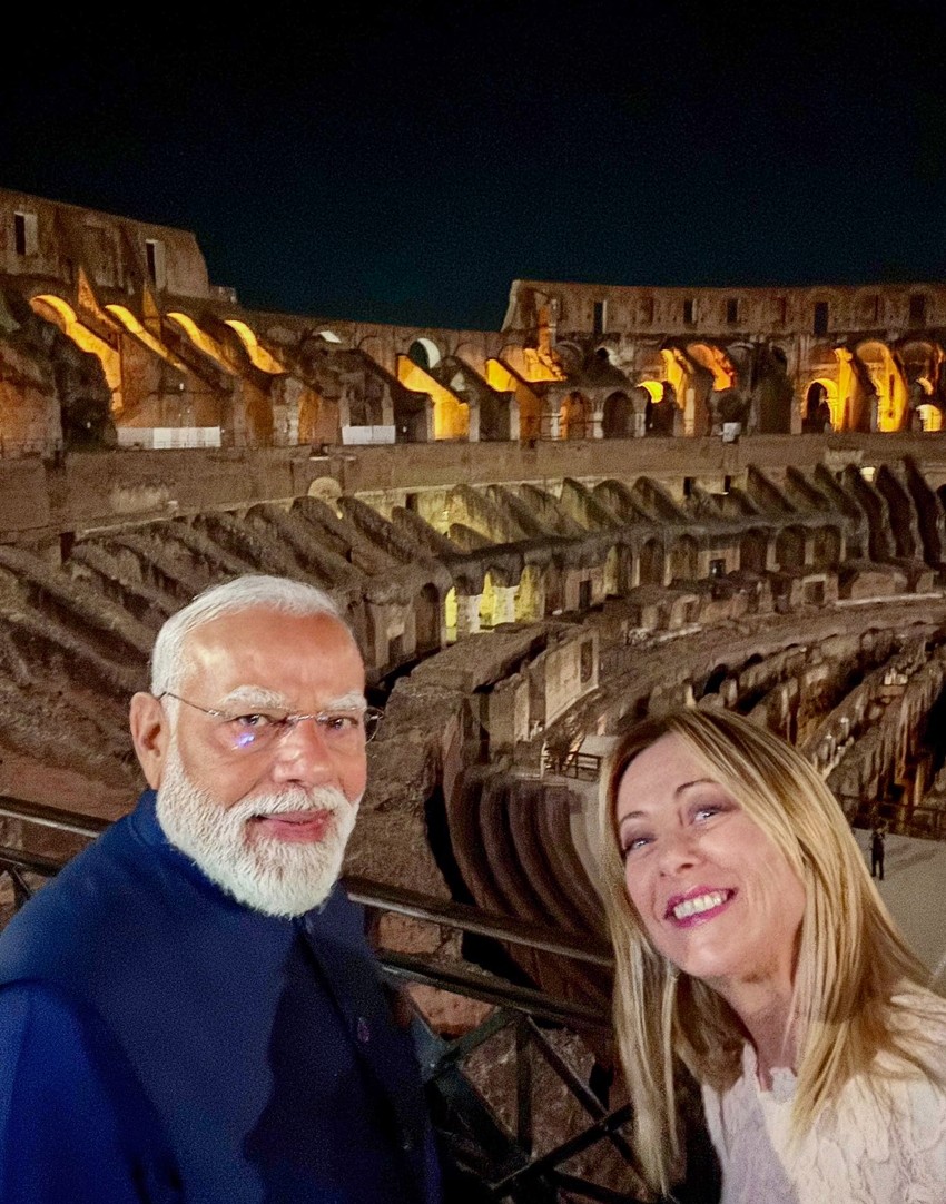 PM Modi and Italy's PM Giorgia Meloni visit Rome's Colosseum
