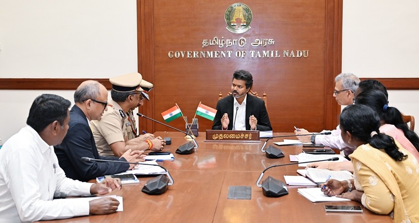Tamil Nadu Chief Minister C. Joseph Vijay during a review meeting