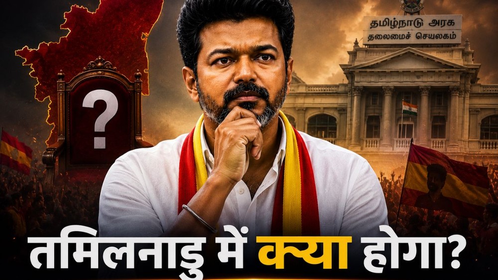 विजय की टीवीके को तमिलनाडु में 108 सीटों पर जीत मिली है। (Image source: Generated by AI)