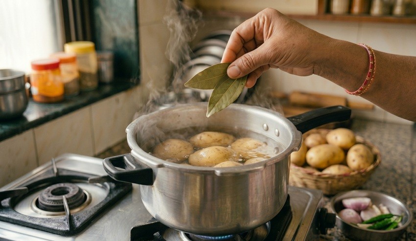 adding one or two bay leaves while boiling potatoes