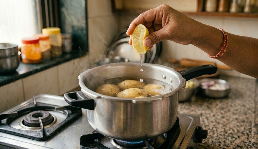 few drops of lemon juice to the boiling water