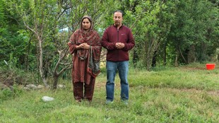 Rameez Khan standing near the site where his twin children died in Poonch shelling.