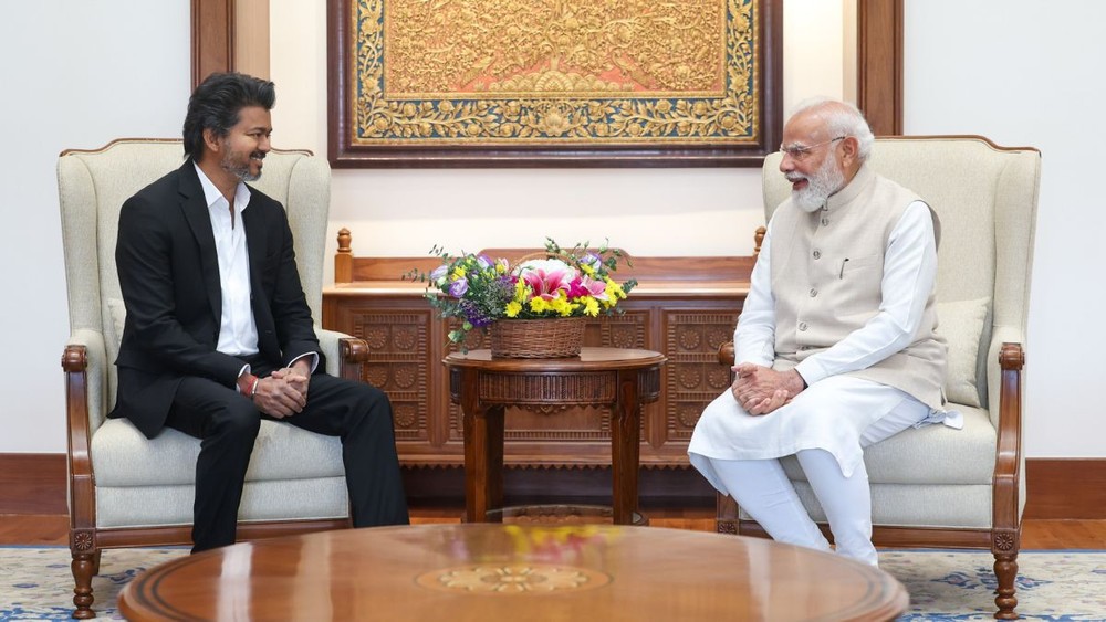 पीएम नरेंद्र मोदी से मिले तमिलनाडु के मुख्यमंत्री जोसेफ विजय। (इमेज सोर्स- एक्स)