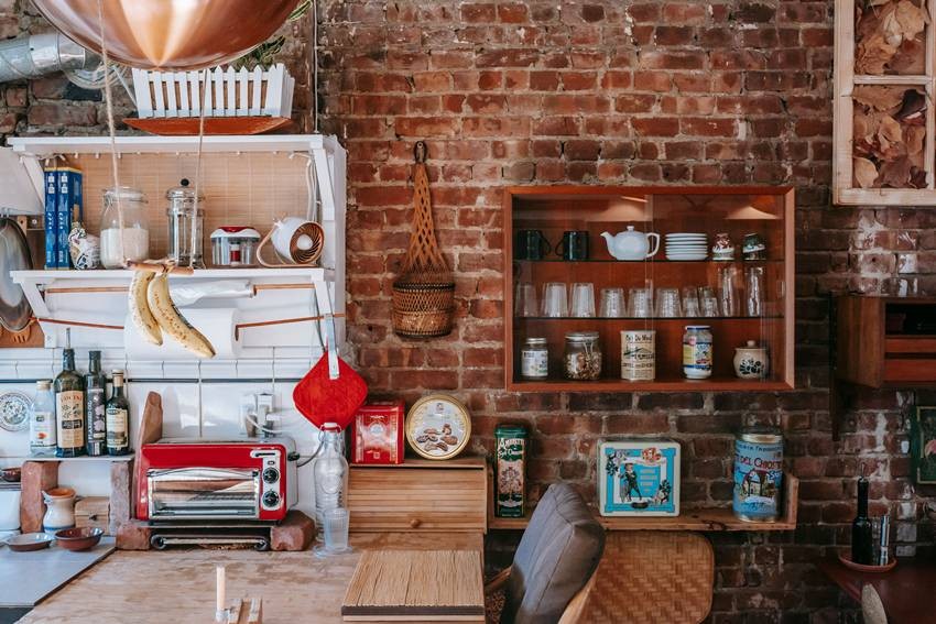 Exposed brick accent wall
