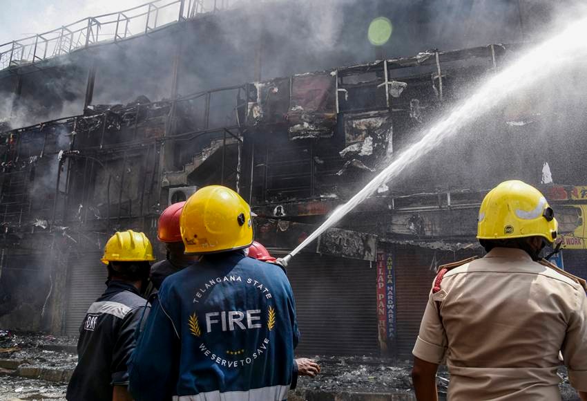 Firefighters at the site after a fire broke out