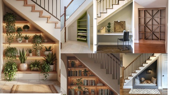 how to use space under stairs | creative ways to use space under stairs | tips to use stairs blank space