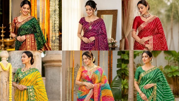 sawan saree designs | saree designs for sawan | leheriya and bandhani saree designs