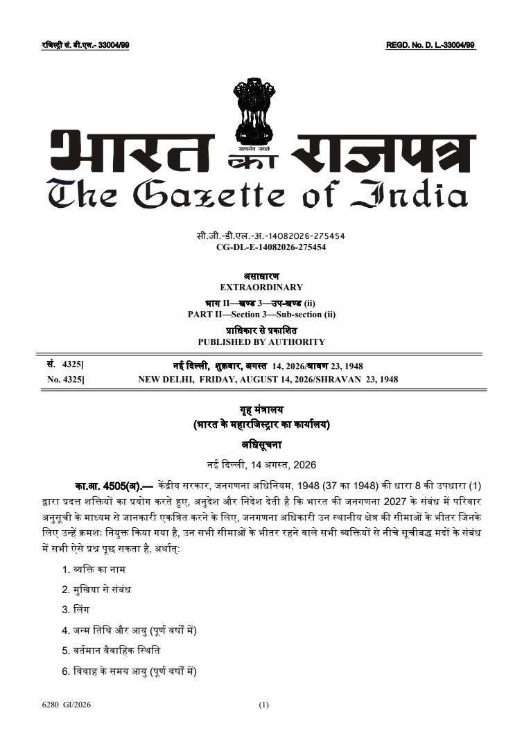 Census 2027 40 questions, Census 2027 questions, India Census 2027, Census population enumeration, Census 2027 caste census, Census 2027 caste enumeration,