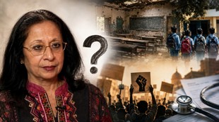 तवलीन सिंह की तस्वीर के साथ सरकारी स्कूल, छात्र और विरोध प्रदर्शन की प्रतीकात्मक तस्वीर, ‘दिमागी नक्सल’ और देशभक्ति पर बहस को दर्शाती फीचर इमेज।