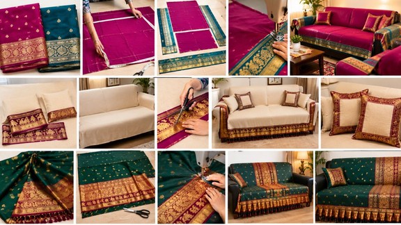 diy sofa cover ideas | old saree reuses ideas | how to make sofa cover with old saree